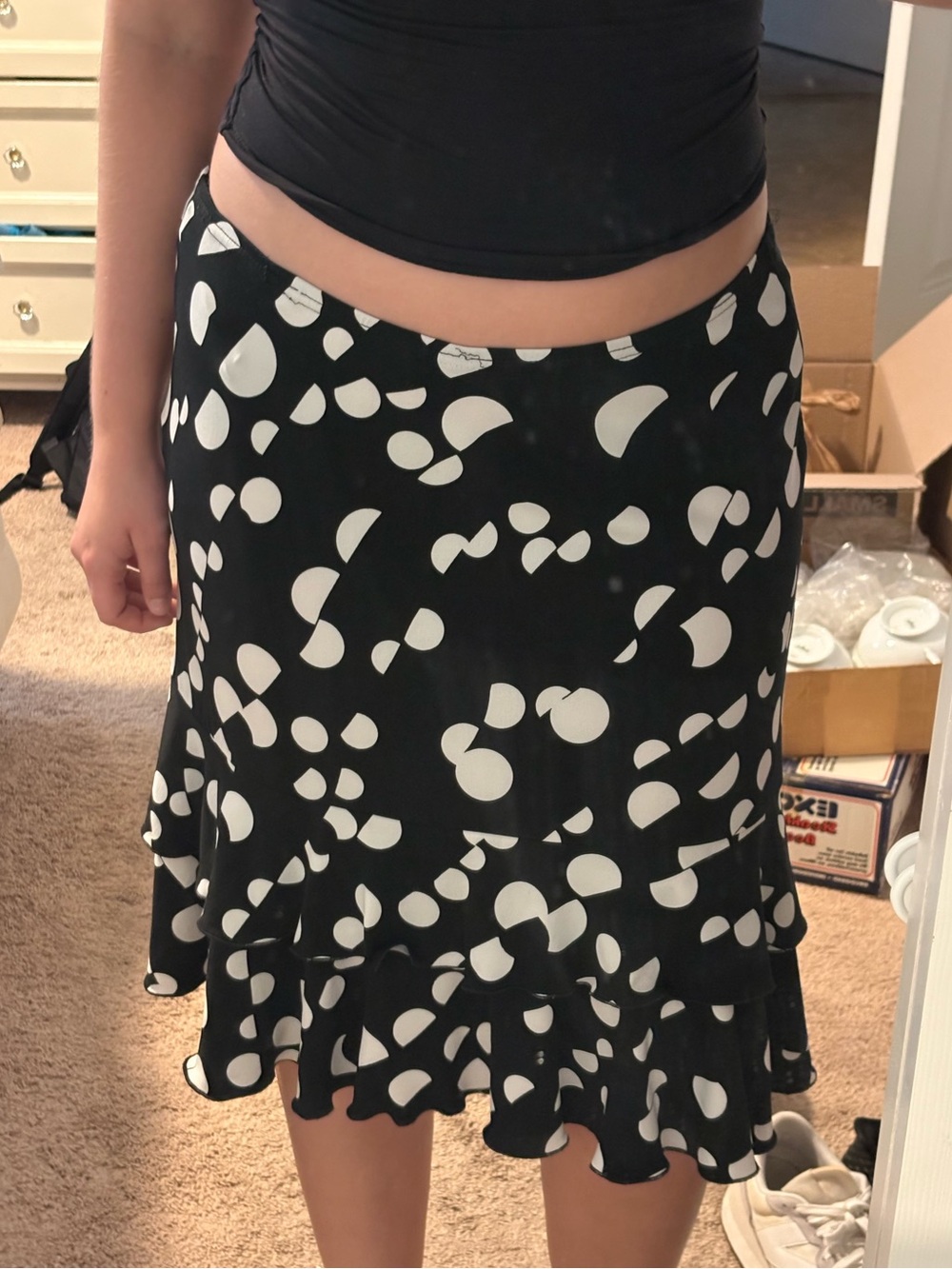 Y2K Joseph Ribkoff Black and White Polka Dot Midi Skirt